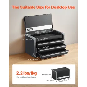 Tool Box 8.6-inch Portable Metal Tool Box with 3 Drawers Tool Organizer