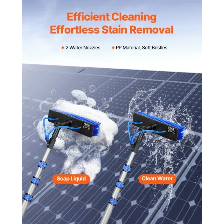 Water Fed Pole Kit, 3.6m Solar Panel Cleaning Pole with Extendable Handle, 180° Rotatable Brush Head & 20m Hose, Household & Out