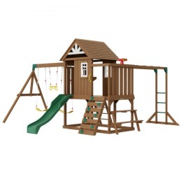 Wooden Swing Set 10 IN 1 Outdoor Playground Sets 6 FT Slide Upper Fort