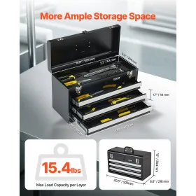 Tool Box 20.5-inch Portable Metal Tool Box with 3 Drawers Tool Organizer