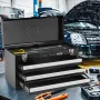 Metal Tool Box, 20.5-inch, Portable Metal Tool Box with 3 Drawers, Small Tool Chest with EVA Liners, Ball Bearing Slide Drawers 