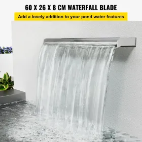 Waterfall Blade, 60cm Stainless Steel Waterfall Spillway, Rectangular Waterfall Pool Fountain, Cascade Blade w/ Connector,