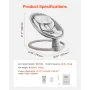 Baby Swing, 5-Speed Baby Rocker Swing, Portable Infant Swing with Remote Control, Touch Panel, Bluetooth Music, 10 Preset Lullab