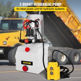 Hydraulic Pump 3 Quart Hydraulic Power Unit Double Acting Hydraulic Pump for Dump Trailer Car Lifting 12V DC Plastic Oil