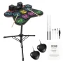 Electric Drum Set, 9 Pads, Roll-up Drum Practice Pad, Electronic Drumset with Headphone Jack, Stand, Double Pedals, Light Up Dru