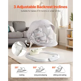 Baby sving til spædbørn 3 hastigheder 3 sæde positioner fjernbetjening bluetooth
