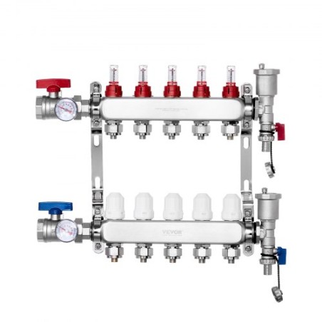 5-Branch Radiant Heat Manifold 1/2 "PEX-rørgulvopvarmningsmanifoldsæt