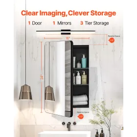 Medicine Cabinet, 16 x 24 inch, Medicine Cabinet for Bathroom with Mirror, Aluminum Frame Bathroom Wall Cabinet, 2-layer Adjusta