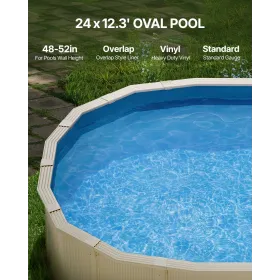 Oval poolliner 24 x 12,3 fod overlappende poolliner 52 tommer væghøjde