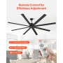 213 cm Ceiling Fan No Light, 6-Speed Remote Control, Aluminum 8-Blade, Reversible DC Motor, Modern Low Profile Flush Mount Exter