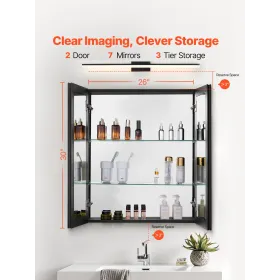 Medicine Cabinet, 26 x 30 inch, Medicine Cabinet for Bathroom with Mirror, Aluminum Frame Bathroom Wall Cabinet, 2-layer Adjusta