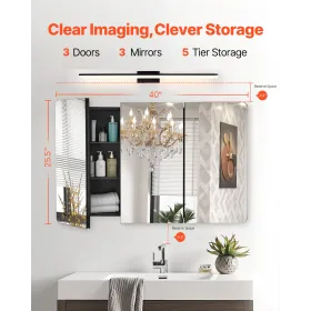Medicine Cabinet, 25.5 x 40 inch, Medicine Cabinet for Bathroom with Mirror, Aluminum Frame Bathroom Wall Cabinet, 4-layer Adjus