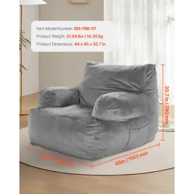 Bean Bag Chair BeanBag Sofa Chair with Armrests for Adults Plush Grey