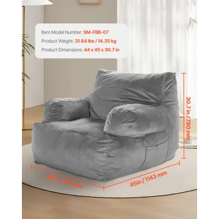 Bean Bag Chair, BeanBag Sofa Chair with Armrests for Adults, Fluffy Plush & High-Density Foam Filling Adult Bean Bag with Zapper