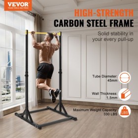 Power Tower Dip Station, 8-Level Height Adjustable Pull Up Bar Stand, Multi-Function Strength Training Workout Equipment, Home