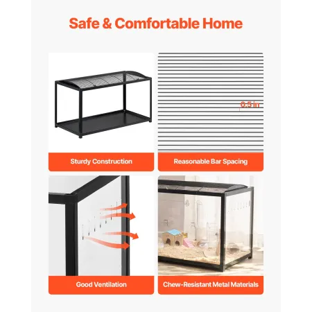 Hamster Cage, 360° Viewing Transparent Hamster Habitats, Small Animal Cage, 37.8 x 18.5 x 21.7 in, Ventilated Pet Mouse Cages wi