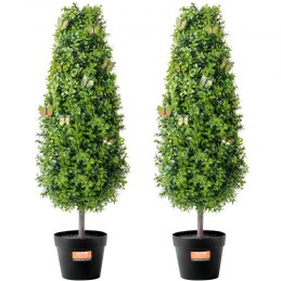 2 Pack 3' Artificial Boxwood Topiary Tree Faux Plant UV Decor In/Outdoor