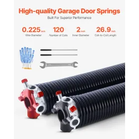 Garage Door Torsion Springs Pair of 0.225 x 2 x 27 inch with Winding Bars