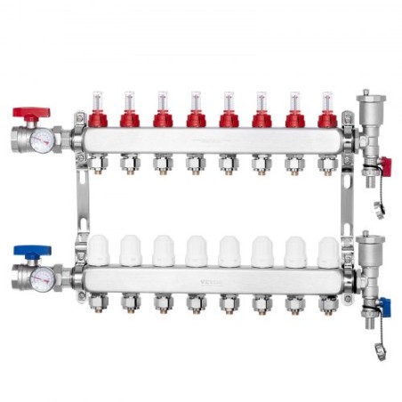 8-Branch Radiant Heat Manifold 1/2" PEX Tubing Floor Heating Manifold Set