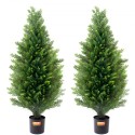 2 Pack 3' Artificial Cedar Topiary Tree Faux Plant UV Decor In/Outdoor