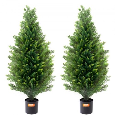 2 Pack 3' Artificial Cedar Topiary Tree Faux Plant UV Decor In/Outdoor