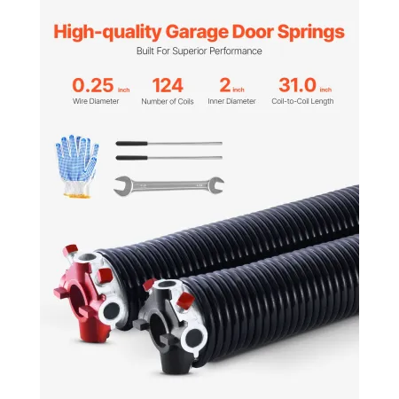 Garage Door Torsion Springs, Pair of 0.25 x 2 x 31 in, 16000 Cycles, Electrophoresis Black Coated for Replacement, Garage Door S