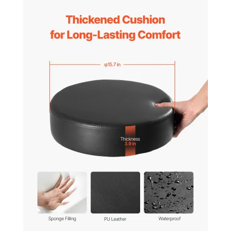 Rolling Stool with Foot Rest and Wheels, 450 LBS Weight Capacity Round Rolling Stool Chair, Height Adjustable Thickened PU Leath