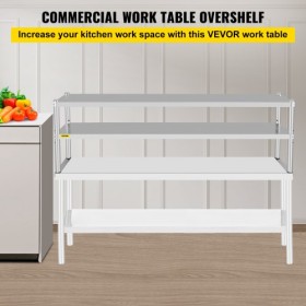 Double Overshelf, Double Tier Stainless Steel Overshelf, 72 in Length x 12 in Width Double Deck Overshelf, Height Adjustable