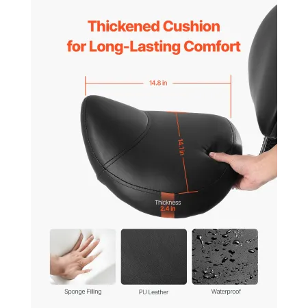 Saddle Stool with Back Support and Wheels, 450 LBS Weight Capacity Ergonomic Rolling Stool, Height Adjustable Thickened PU Leath