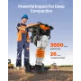 Jumping Jack Compactor, 6.5 HP Vibratory Rammer Fuel-Powered 196 cc Engine Tamper, 3600 lbs Impact Force, 26" Max Compaction Dep