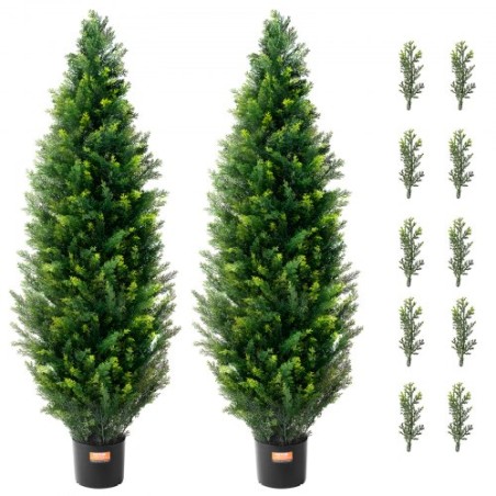 2 Pack 4' Artificial Cedar Topiary Tree Faux Plant UV Decor In/Outdoor