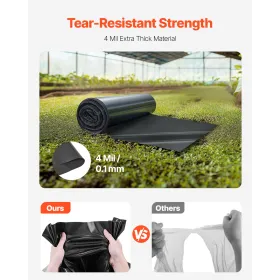 4Mil plastfolierulle 3 x 50 FT kraftig polyethylen sort