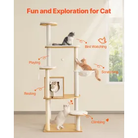 Large Cat Tree, 68.9 inches Tall, Cat Tower, Multi-level Cat Condo Furniture Activity Center with Cozy Perches, Sisal Scratching
