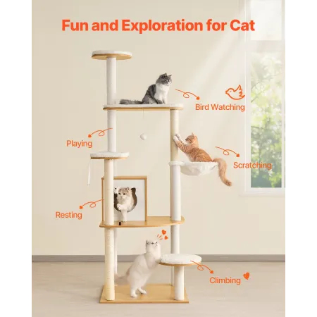 Large Cat Tree, 68.9 inches Tall, Cat Tower, Multi-level Cat Condo Furniture Activity Center with Cozy Perches, Sisal Scratching