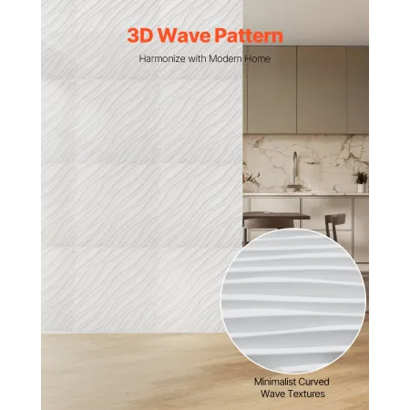 3D Wall Panels, 12-Pack 19.7 x 19.7 in PVC Modern Art Minimalist Wave Tiles, 32 Sq.Ft Coverage Accent Wall Panel, Interior Home 