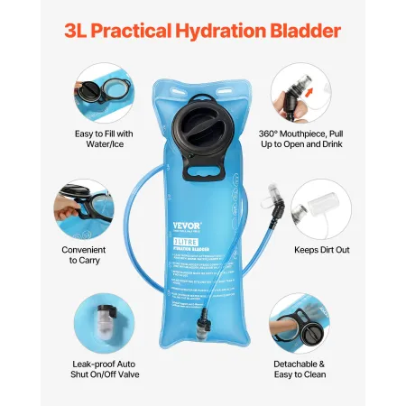 Hydration Backpack, Water Backpack with 3L TPU Water Bladder, Tactical Molle Hiking Hydration Pack with Storage for Men Women, H
