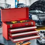 Metal Tool Box, 20.5-inch, Portable Metal Tool Box with 3 Drawers, Small Tool Chest with EVA Liners, Ball Bearing Slide Drawers 