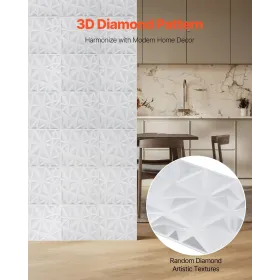 3D vægpaneler 33-pack 11.81x11.81 '' PVC 32 sq.ft dækning Diamond White