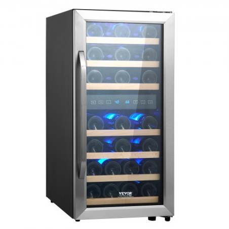 33-Bottle Wine Cooler Dual Zone Freestanding Refrigerator with LED Light
