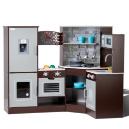 Kitchen Playset Kids Pretend Cooking Play Toy 24 Piece Accessories Brown
