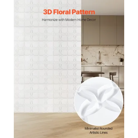 3D Wall Panels, 33-Pack 11.81 x 11.81 in PVC Modern Art Minimalist Floral Tiles, 32 Sq.Ft Coverage Accent Wall Panel, Interior H