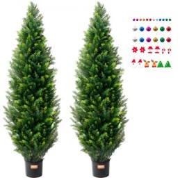 2 Pack 5' Artificial Cedar Topiary Tree Faux Plant UV Decor In/Outdoor