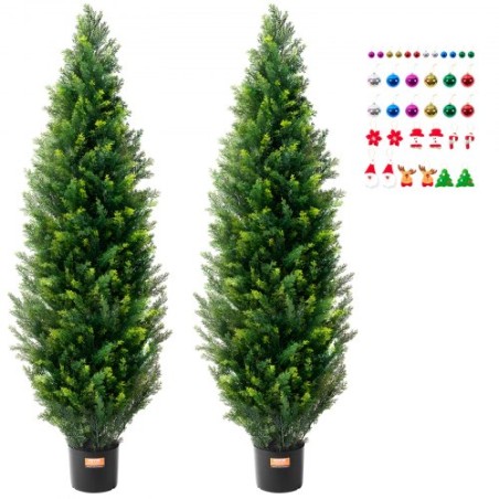 2 Pack 5 'Artificial Cedar Topiary Tree Faux Plant UV Decor in/Outdoor