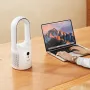 Desk Fan Bladeless, 12.99 Inch Kids-Friendly Personal Portable Desk Fan, 6-Speed USB Quiet Cooling Small Tower Fan with Button C