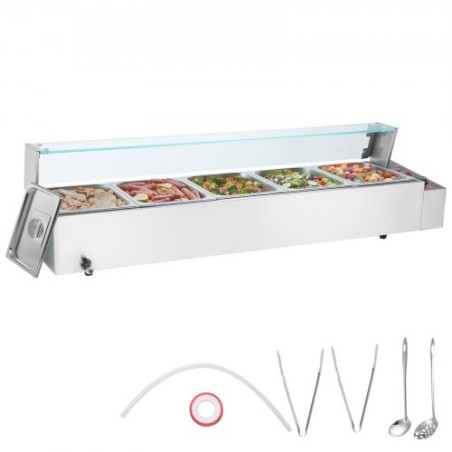 Commercial Electric Food Warmer Countertop Buffet 5*8Qt with Glass Shield