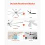 244 cm Ceiling Fan No Light, 6-Speed Remote Control, Aluminum 8-Blade, Reversible DC Motor, Modern Low Profile Flush Mount Fan f