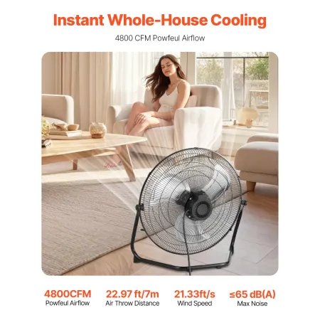2 PCS Floor Fans, 3 Speeds High Velocity Heavy Duty 20 Inch Industrial Fan, 4800 CFM 360° Adjustable Tilt 21.33 ft/sec Airflow L