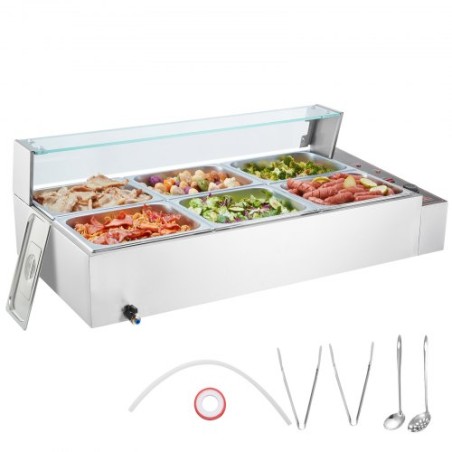 Commercial Electric Food Warmer Countertop Buffet 6*8Qt with Glass Shield