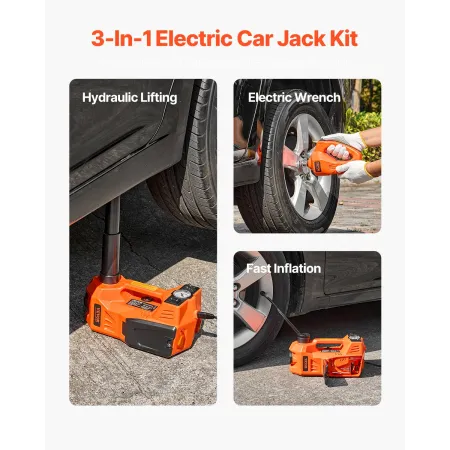 Electric Car Jack, 5 Tons /11000 lbs, Electric Scissor Jack with Built-In Inflator, 12V Tire Change Replacement with Electric Im