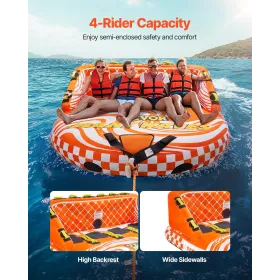 Towable Tube for Boating, 1-4 Riders Inflatable Boat Tubes and Towables, 680lbs Water Sport Towable Tube for Boat to Pull - with